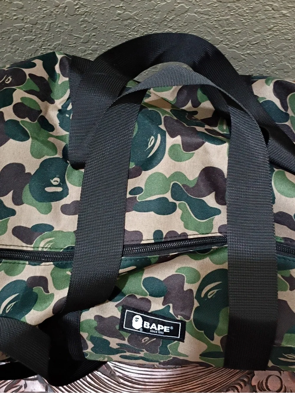 BAPE Green Camo Duffel Bag - Unisex Travel & Gym Bag